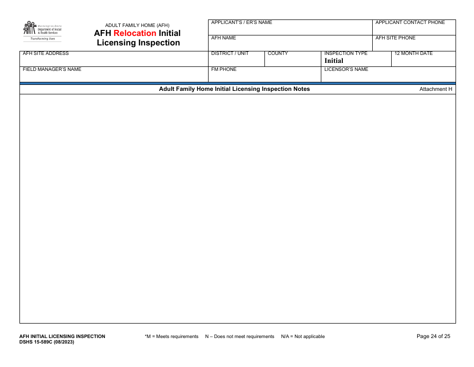 DSHS Form 15-589C Afh Relocation Initial Licensing Inspection - Washington, Page 24