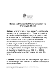 Document preview: DSHS Form 27-177 Notice and Consent of Communication via Unencrypted Email (Large Print) - Washington