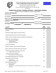 Document preview: Barber High School Training Affidavit - Registered Barber - South Carolina