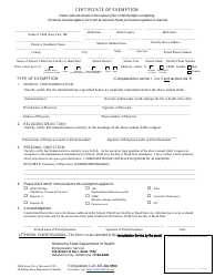 ODH Form 216-A Certificate of Exemption - Oklahoma