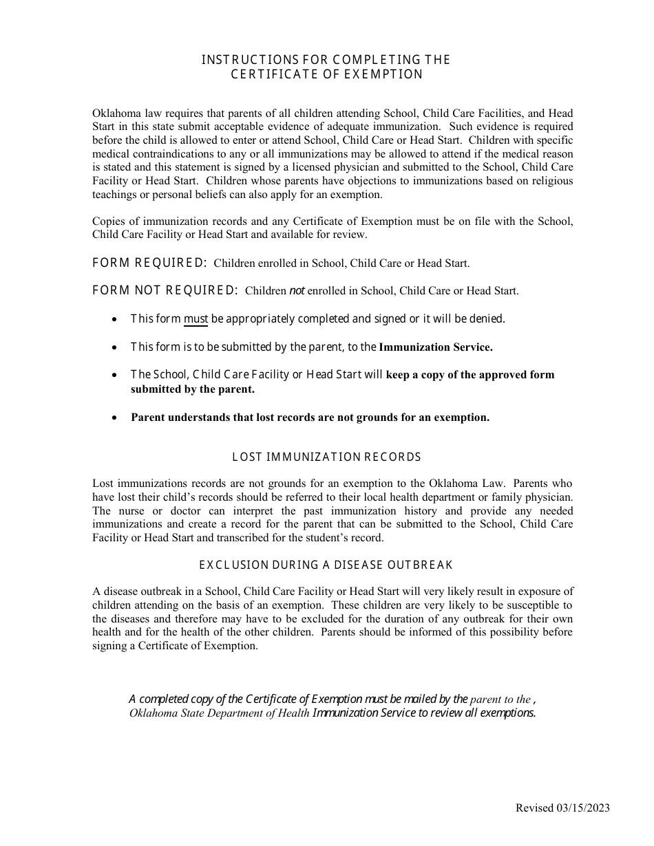 ODH Form 216-A Certificate of Exemption - Oklahoma, Page 2