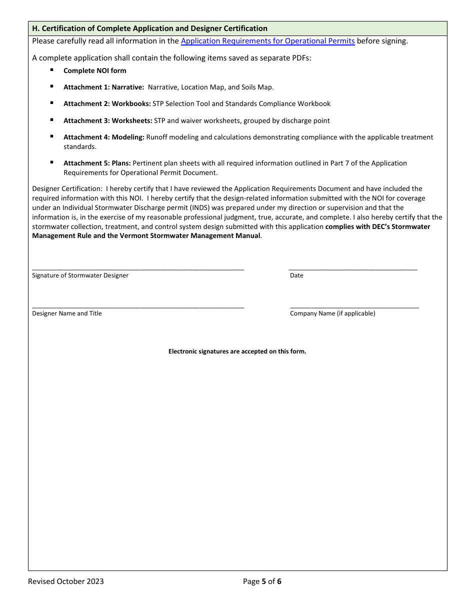 Notice of Intent (Noi) to Apply for Individual Stormwater Discharge Permit (Inds) - Vermont, Page 5