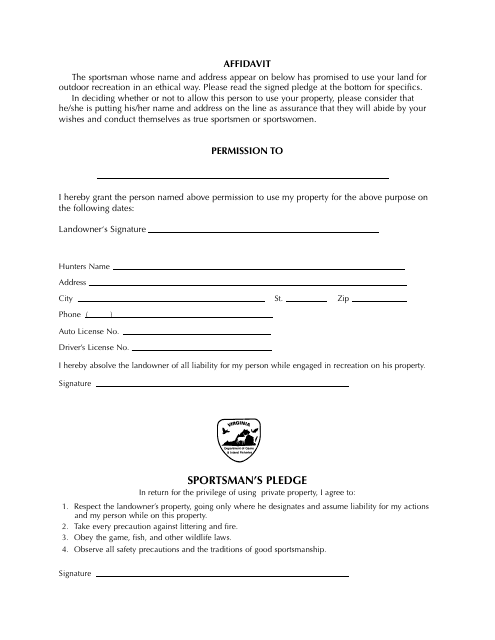 Permission to Hunt on Private Land Card - Virginia Download Pdf