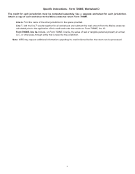 Form 706ME Worksheet D Credit for Estate Tax Paid to Other Jurisdiction - Maine, Page 2