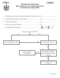 Document preview: Worksheet for Determining Maine Estate Tax Form Filing Requirement - Maine, 2023