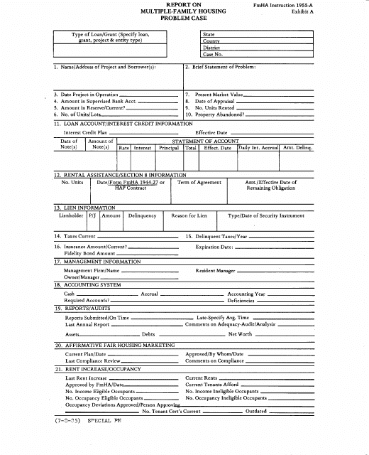 FmHA Form 1955-A Exhibit A Report on Multiple-Family Housing Problem Case