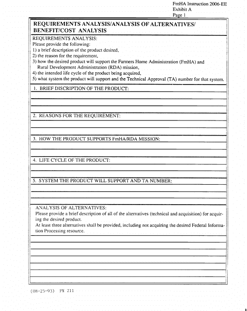 FmHA Form 2006-EE Exhibit A Requirements Analysis/Analysis of Alternatives/Benefit/Cost Analysis