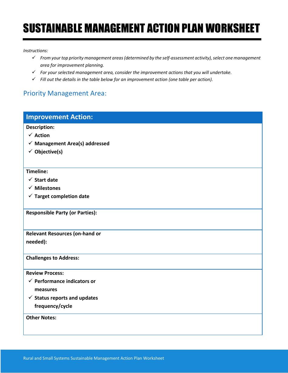 Sustainable Management Action Plan Worksheet, Page 1