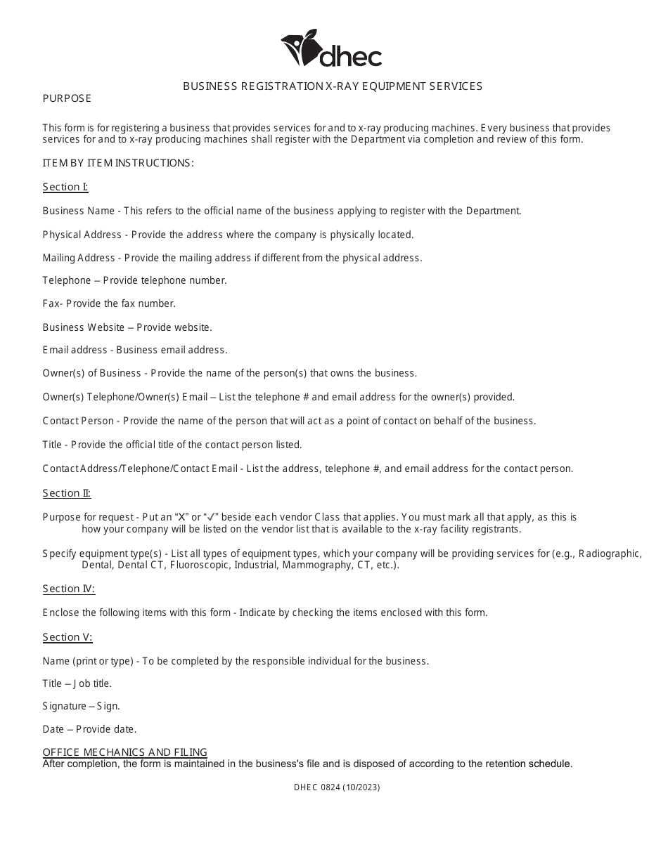 DHEC Form 0824 Business Registration X-Ray Equipment Services - South Carolina, Page 3