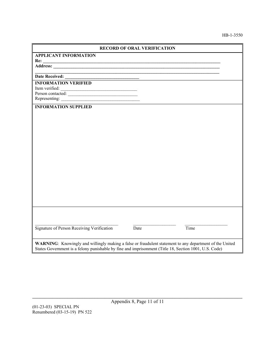 Form HB-1-3550 Appendix 8 Verifications, Page 11