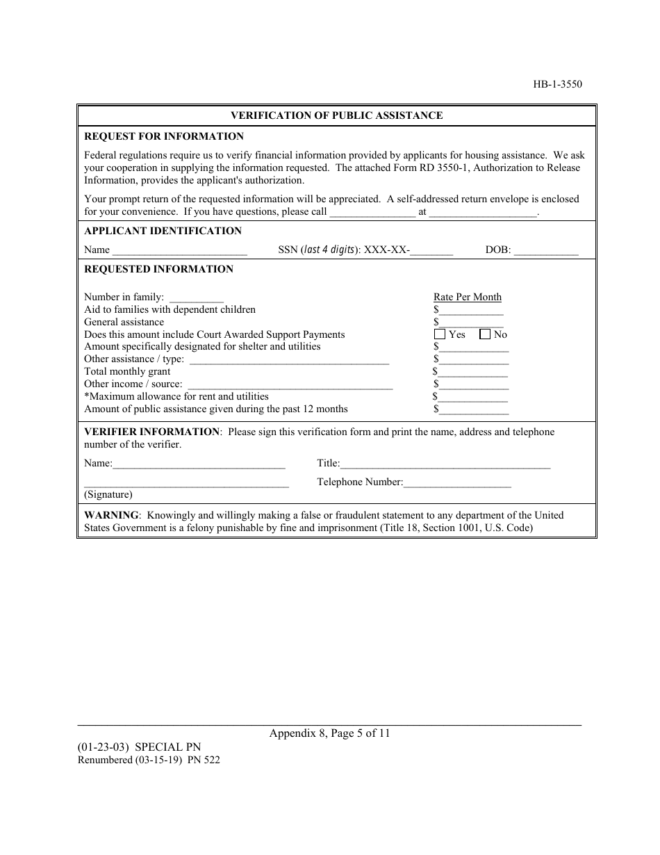 Form HB-1-3550 Appendix 8 Verifications, Page 5
