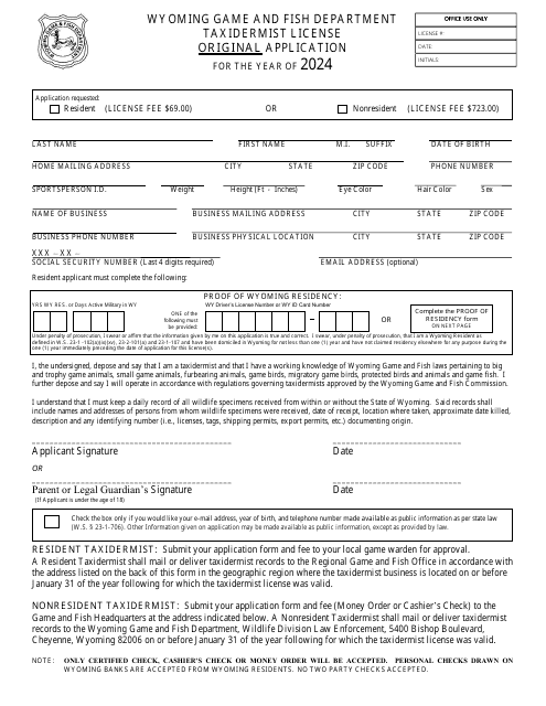 Taxidermist License Original Application - Wyoming, 2024