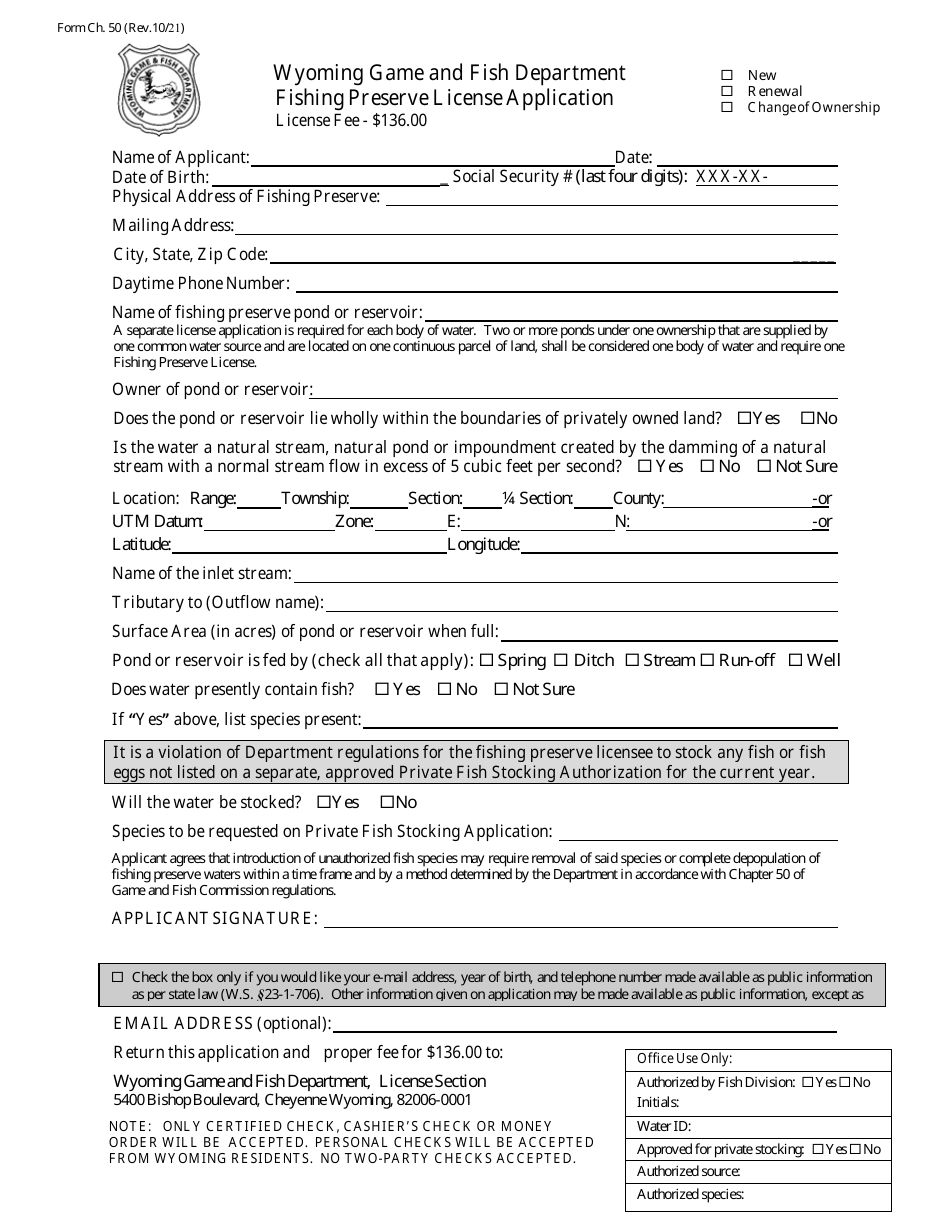 Form Ch.50 Fill Out, Sign Online and Download Printable PDF, Wyoming