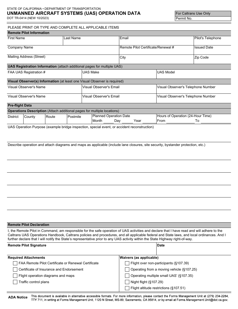 Form DOT TR-0414 - Fill Out, Sign Online and Download Fillable PDF ...