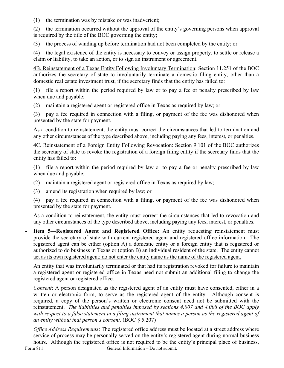 Form 811 Certificate of Reinstatement - Texas, Page 2