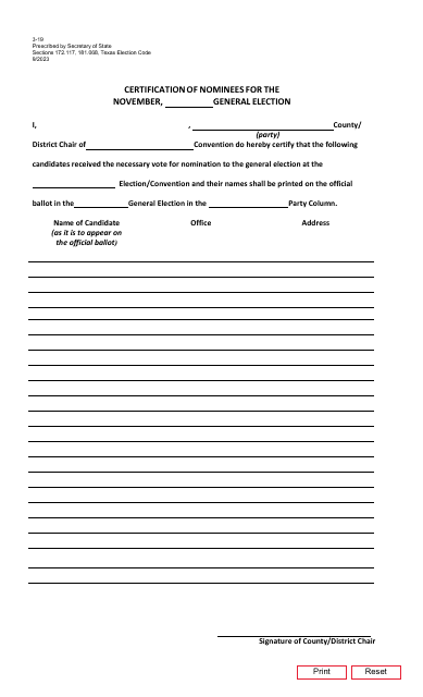 Form 3-19  Printable Pdf