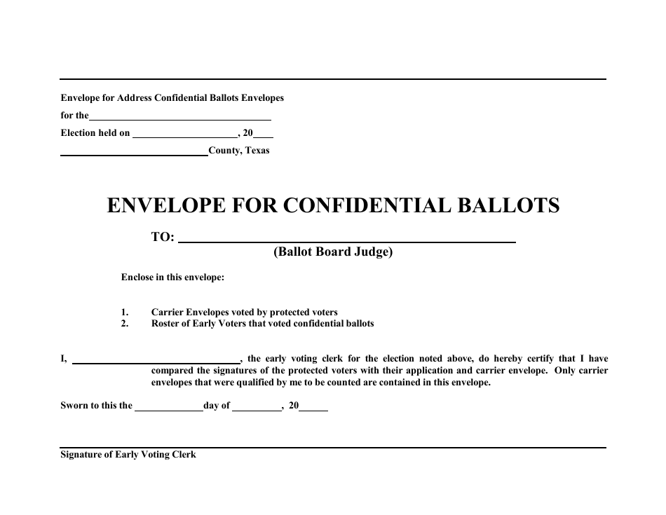 Form 6-56 Envelope for Confidential Ballots - Texas, Page 1