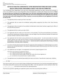 Document preview: Form 6-18 Notice of Rejected Confidential Voter Registration Form and Early Voting Ballot Application Containing a Defect That May Be Corrected - Texas (English/Spanish)