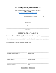 Document preview: Certificate of Mailing - Massachusetts