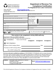 Document preview: Form F700-100-000 Department of Revenue Tax Compliance Certification for Registered Farm Labor Contractors - Washington