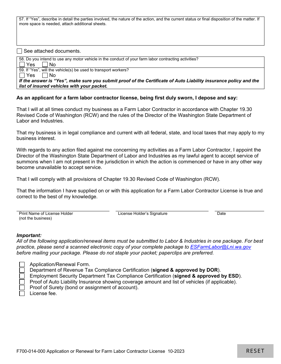 Form F700-014-000 Application or Renewal for Farm Labor Contractor License - Washington (English / Spanish), Page 3