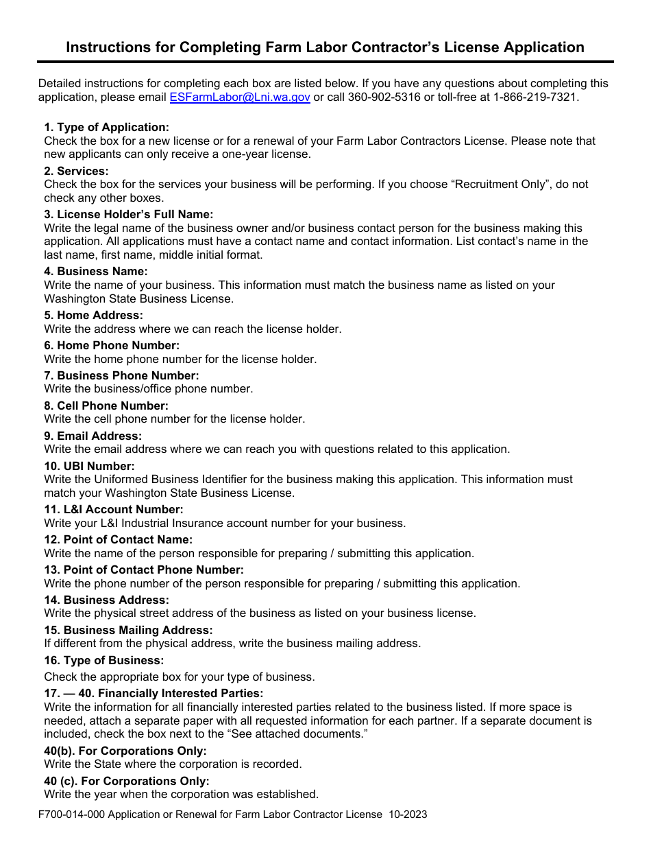 Form F700-014-000 Application or Renewal for Farm Labor Contractor License - Washington (English / Spanish), Page 4