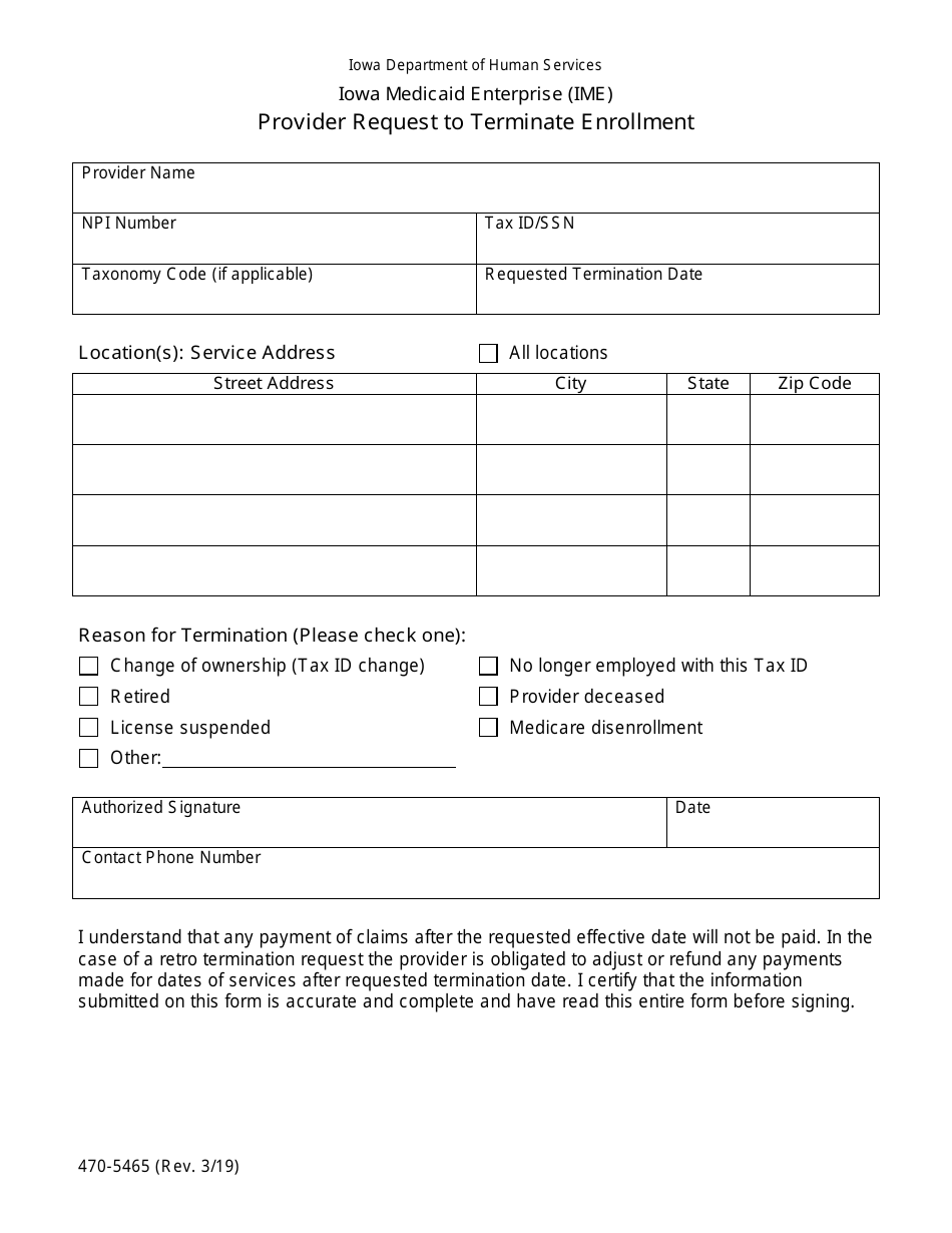 Form 470-5465 Provider Request to Terminate Enrollment - Iowa Medicaid Enterprise (Ime) - Iowa, Page 2