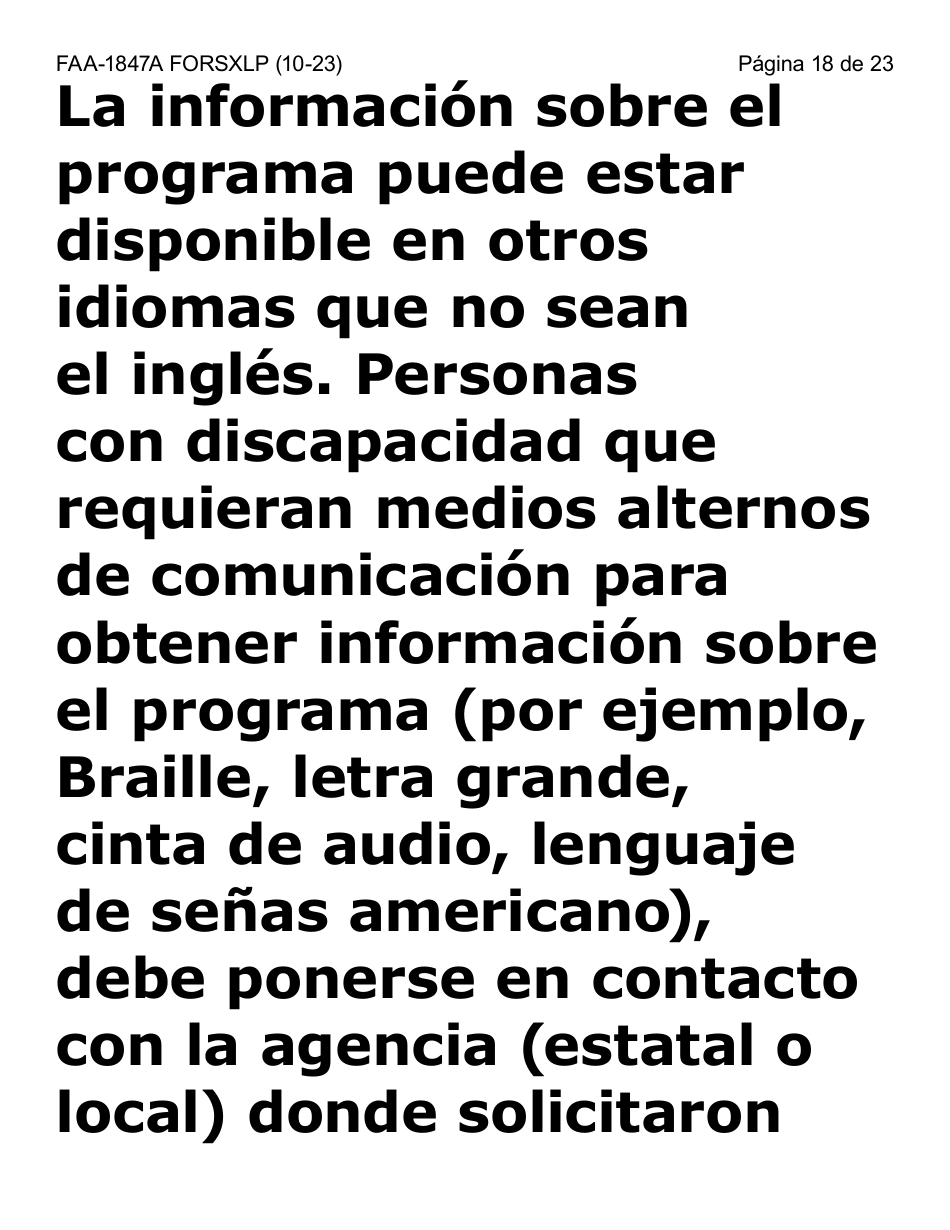 Formulario FAA-1847A-SXLP Solicitud De Reemplazo Por Robo De Beneficios Electronicos (Letra Extra Grande) - Arizona (Spanish), Page 18