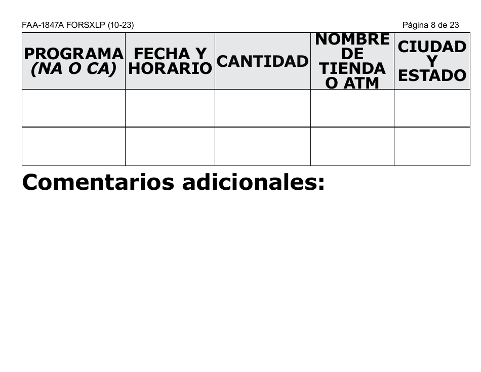 Formulario FAA-1847A-SXLP Solicitud De Reemplazo Por Robo De Beneficios Electronicos (Letra Extra Grande) - Arizona (Spanish), Page 8