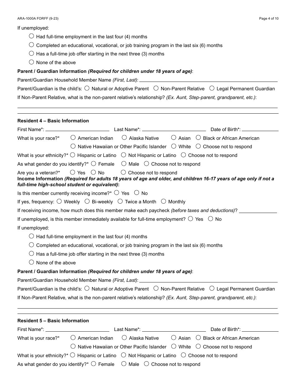Form ARA-1000A Arizona Rental Assistance Manual Application - Arizona, Page 4