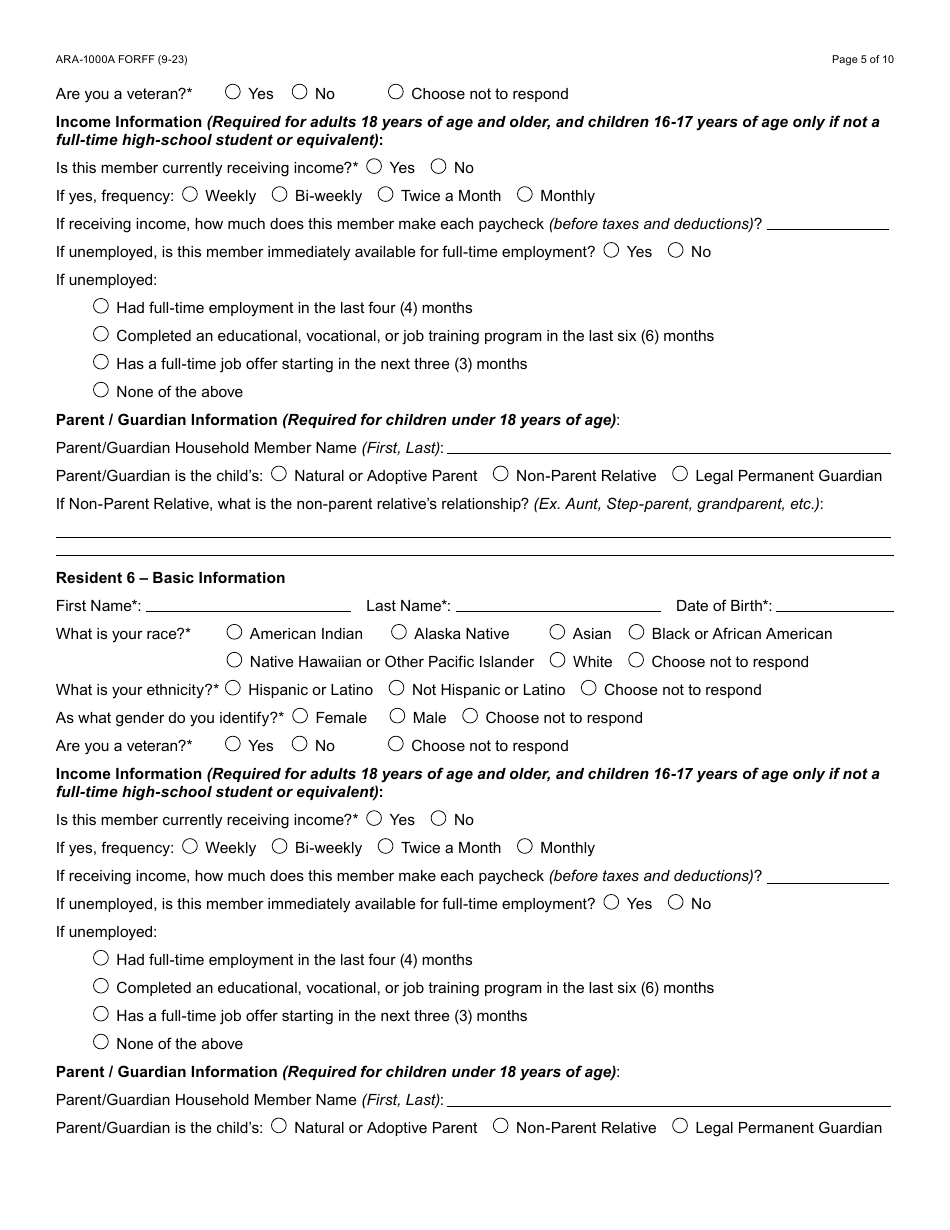 Form ARA-1000A Arizona Rental Assistance Manual Application - Arizona, Page 5