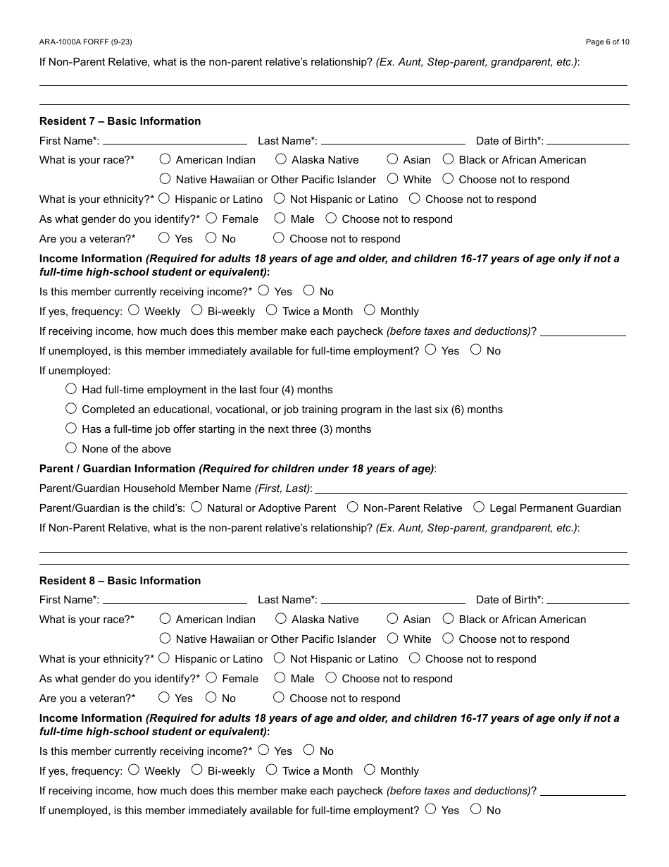 Form ARA-1000A Arizona Rental Assistance Manual Application - Arizona, Page 6