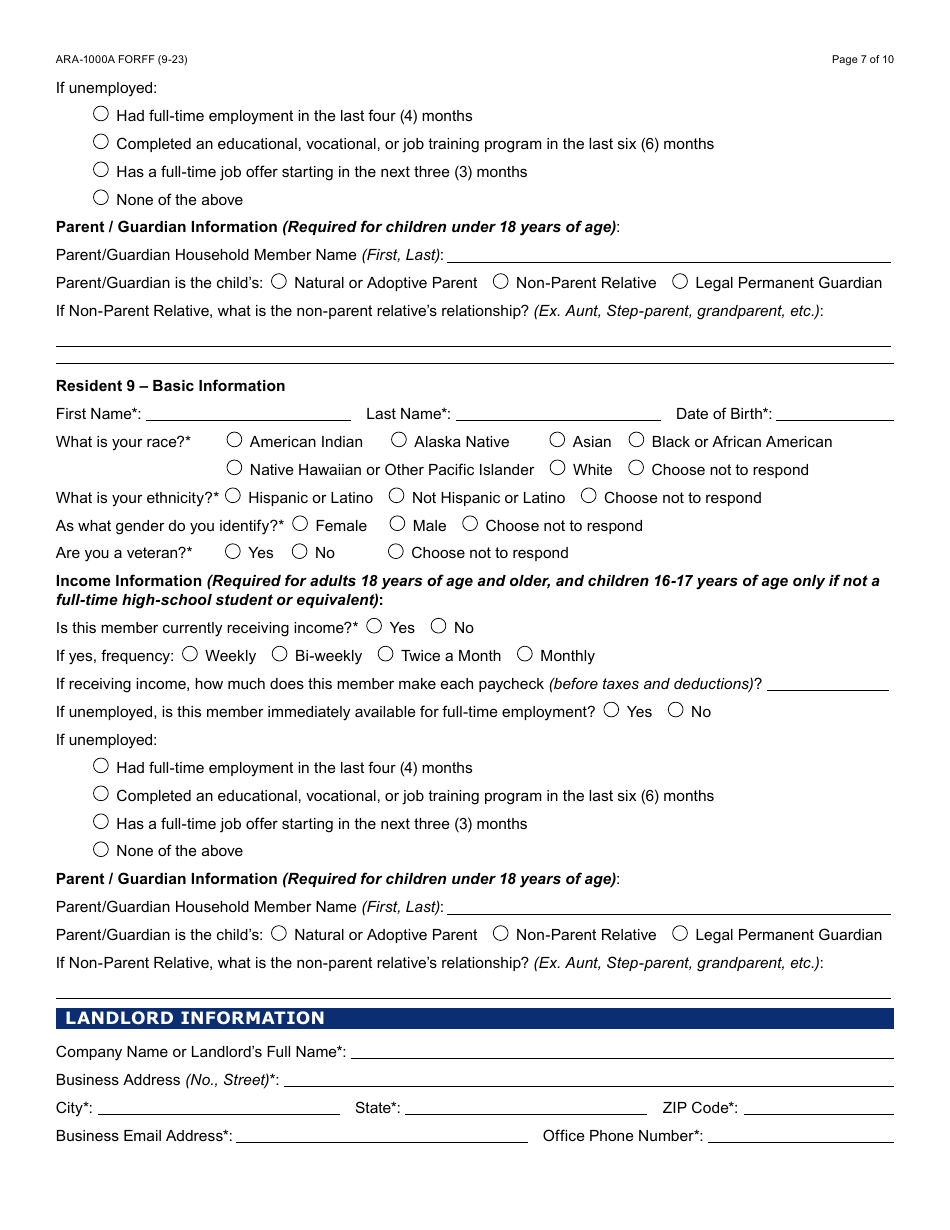 Form ARA-1000A Arizona Rental Assistance Manual Application - Arizona, Page 7