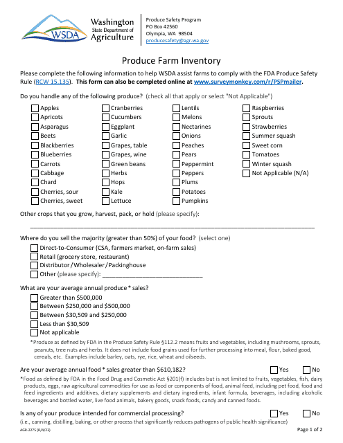 Form AGR-2275  Printable Pdf