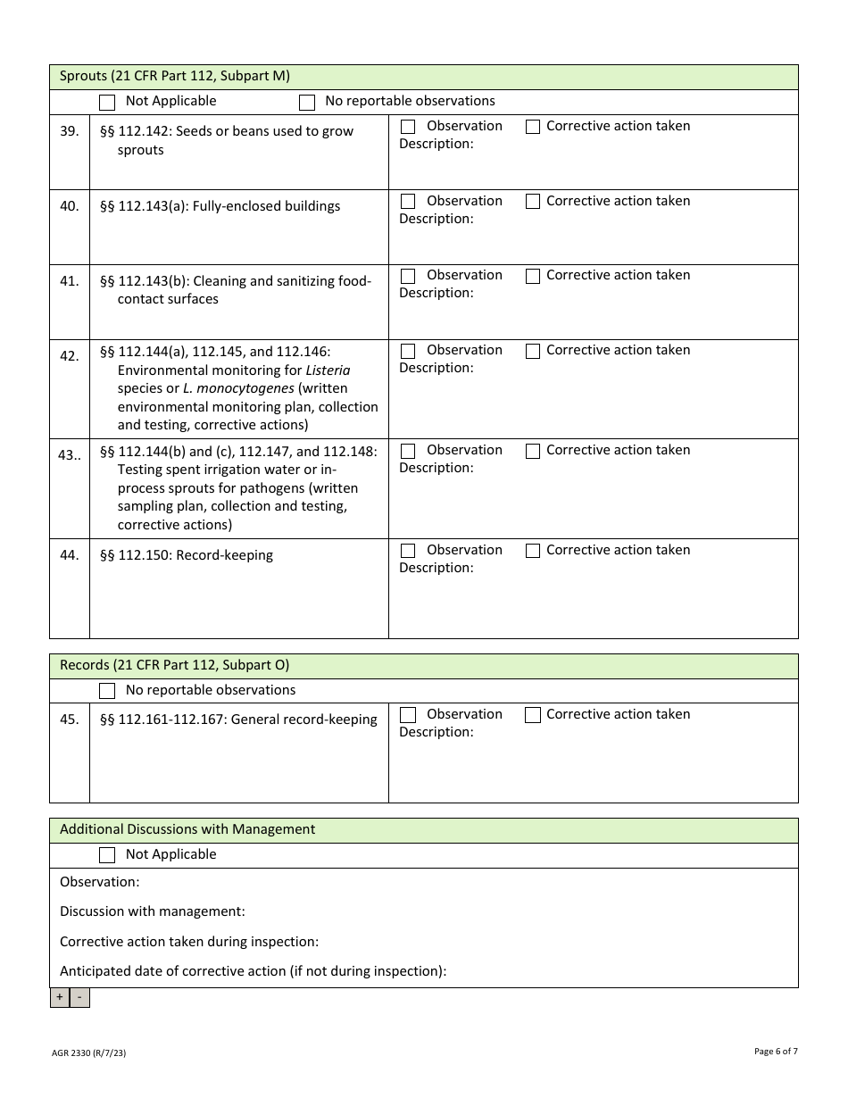 Form AGR2330 Produce Farm Inspection Observations - Washington, Page 6