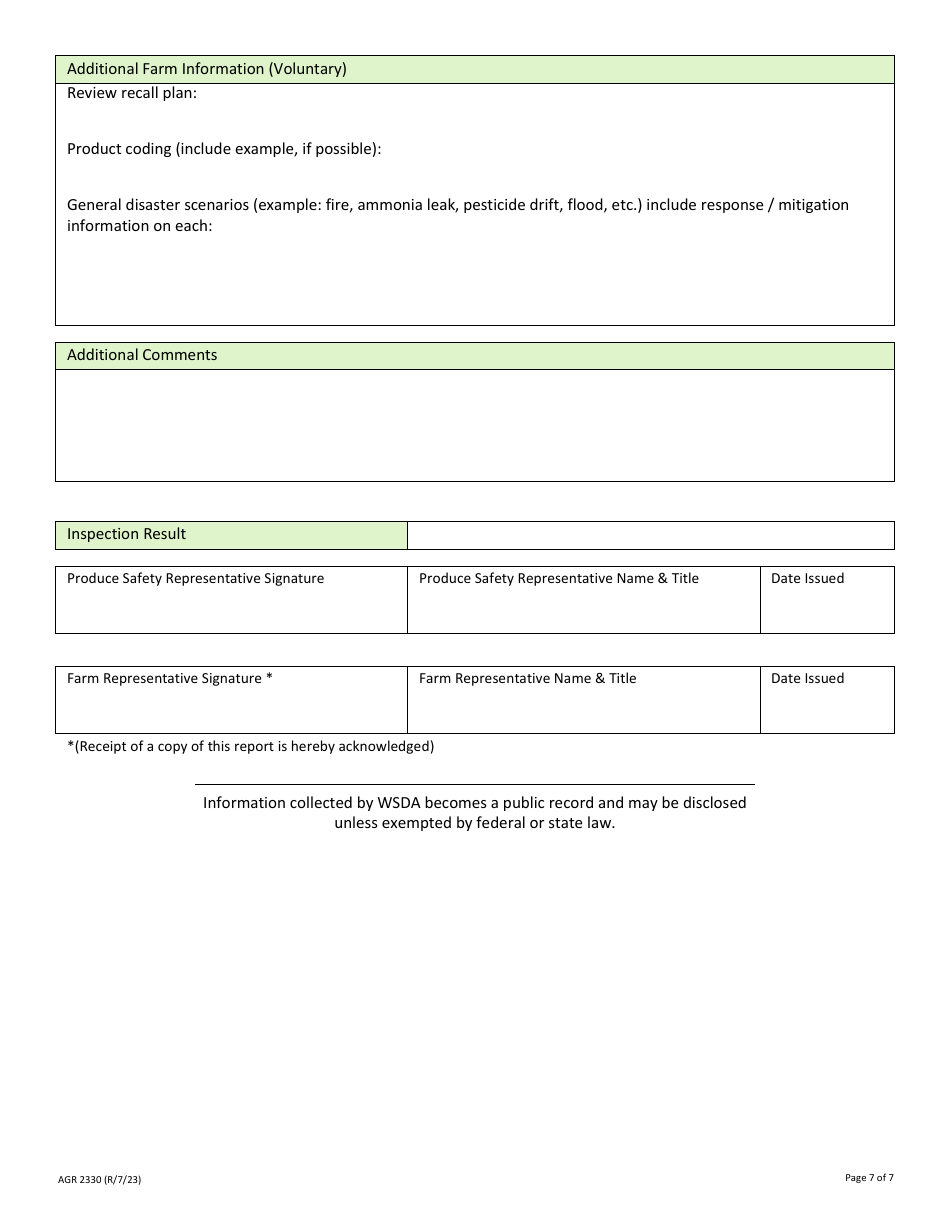 Form AGR2330 Produce Farm Inspection Observations - Washington, Page 7