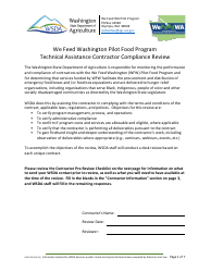 Form AGR-2376 Technical Assistance Contractor Compliance Review - We Feed Washington Pilot Food Program - Washington