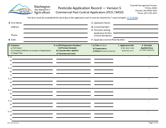 Document preview: Form AGR-4237 Pesticide Application Record - Version 5 - Commercial Pest Control Applicators (Pco/Wdo) - Washington
