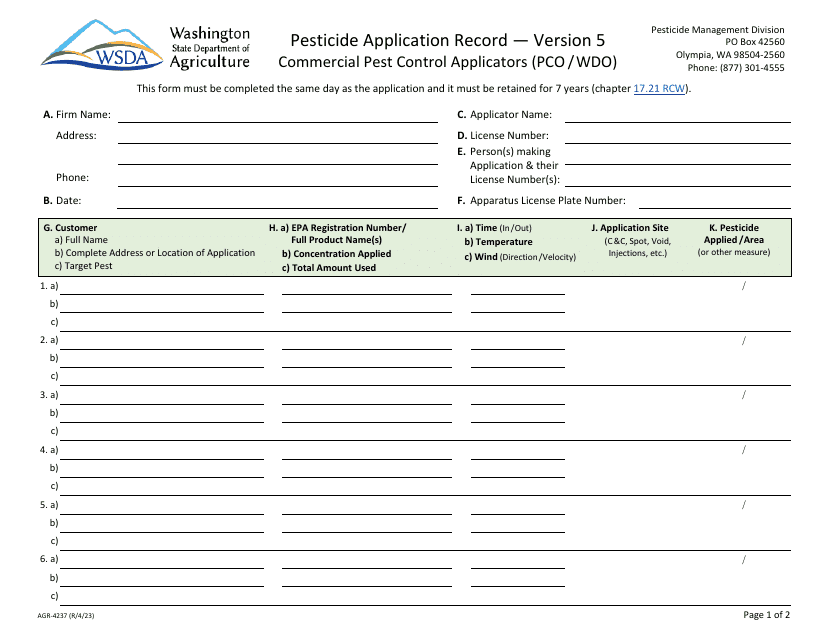 Form AGR-4237  Printable Pdf