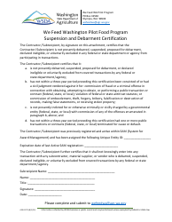 Document preview: Form AGR-2375 Suspension and Debarment Certification - We Feed Washington Pilot Food Program - Washington