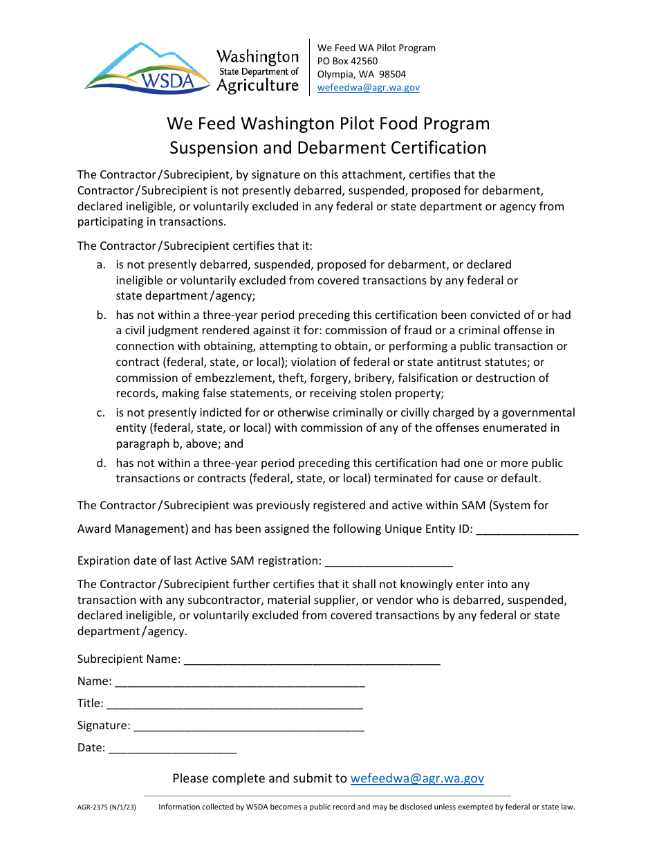 Form AGR-2375 - Fill Out, Sign Online and Download Fillable PDF ...