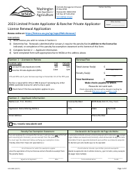 Document preview: Form AGR-4380 Limited Private Applicator & Rancher Private Applicator License Renewal Application - Washington, 2023