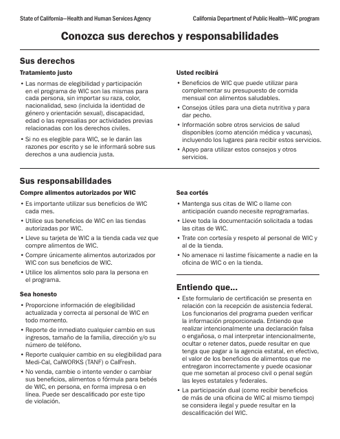 Formulario CDPH4132 Conozca Sus Derechos Y Responsabilidades - California (Spanish)