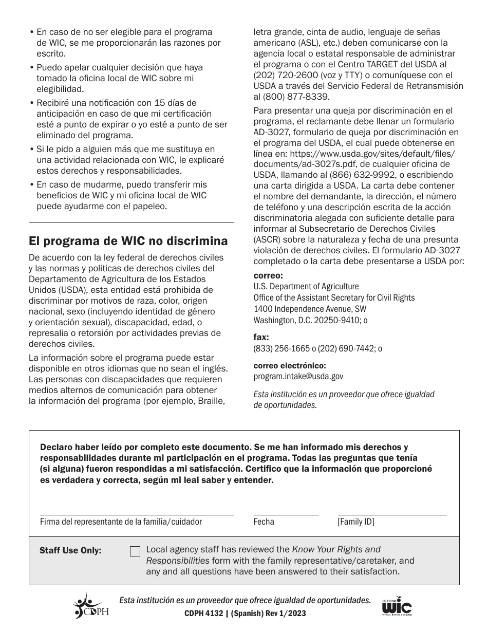 Formulario CDPH4132 Conozca Sus Derechos Y Responsabilidades - California (Spanish), Page 2