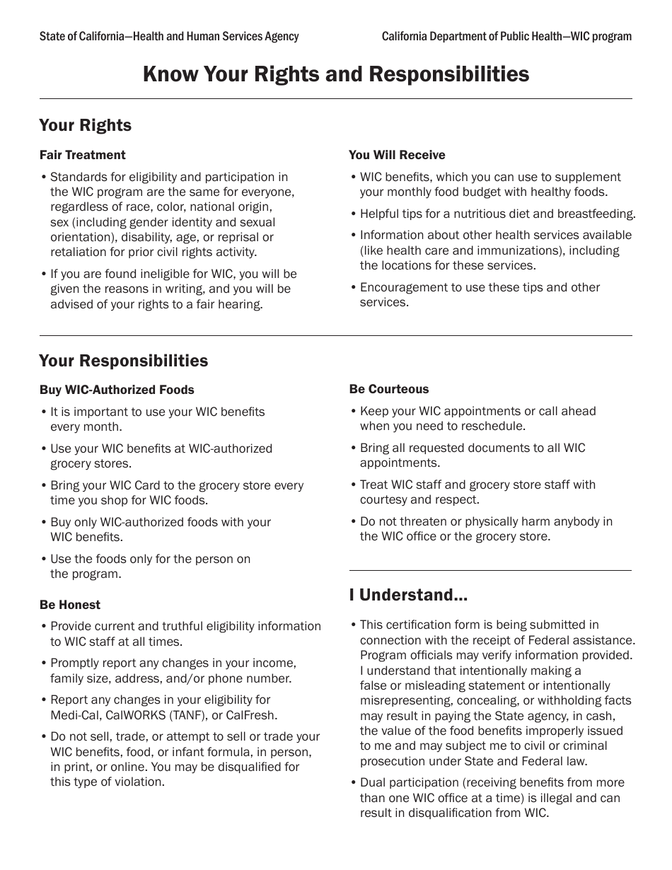 Form CDPH4132 Know Your Rights and Responsibilities - California, Page 1