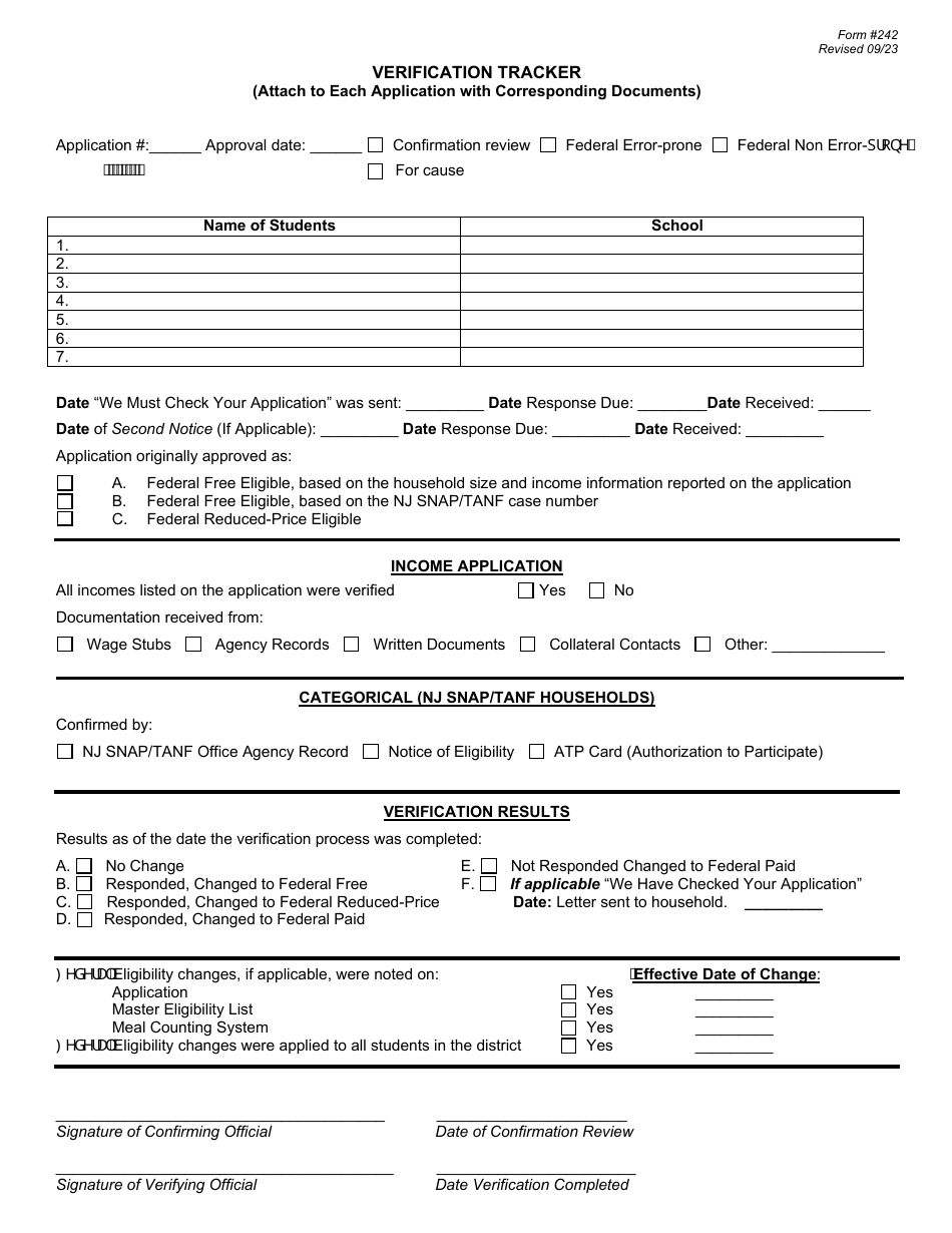 Form 242 Download Fillable PDF or Fill Online Verification Tracker, New ...