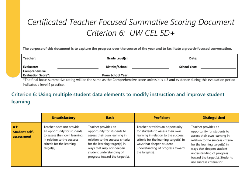 Certificated Teacher Focused Summative Scoring Document Criterion 6: Uw Cel 5d+ - Washington Download Pdf