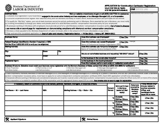 Document preview: Form DLI-ERD-WCR001 Application for Construction Contractor Registration - Montana