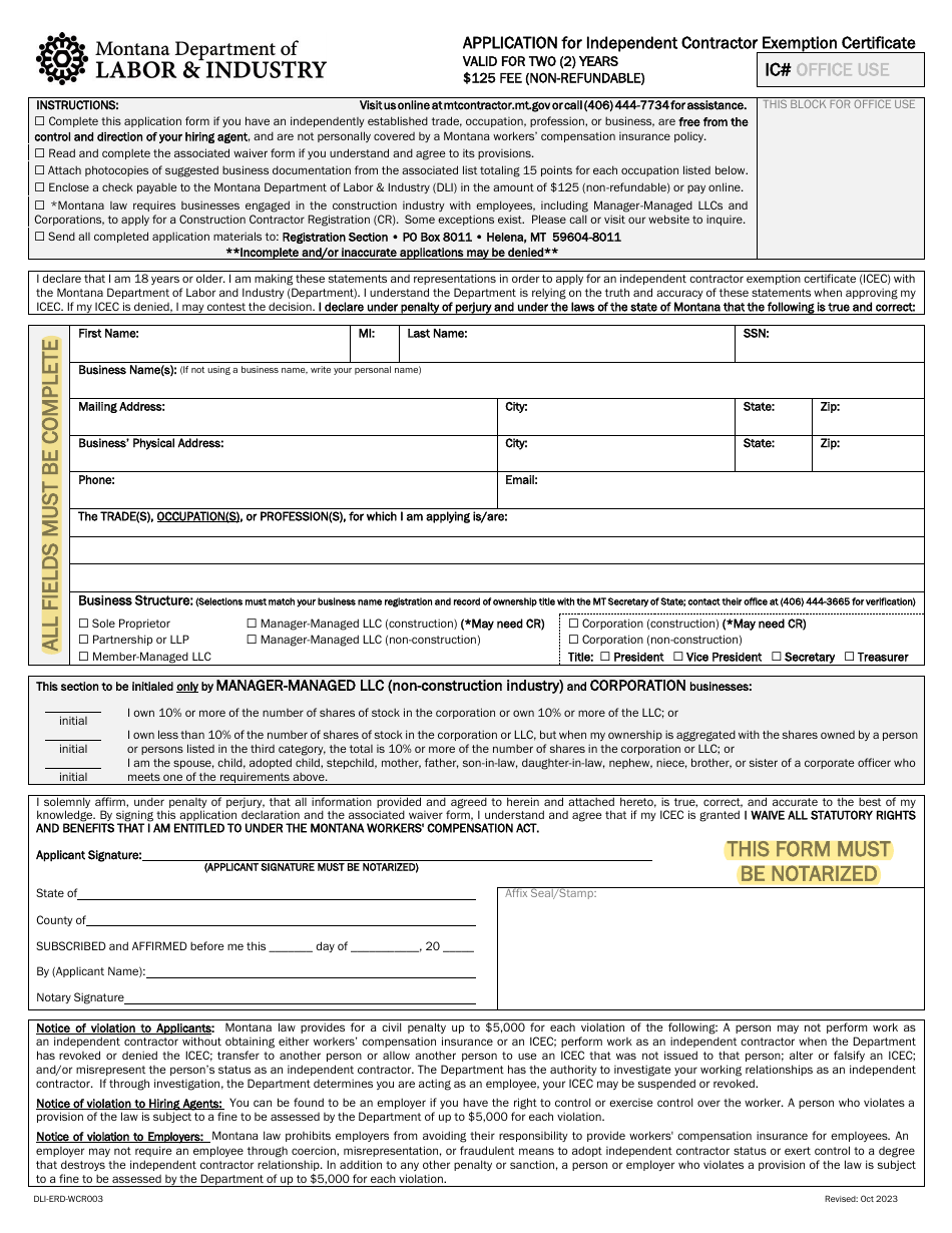 Form DLI-ERD-WCR003 Download Fillable PDF or Fill Online Application ...