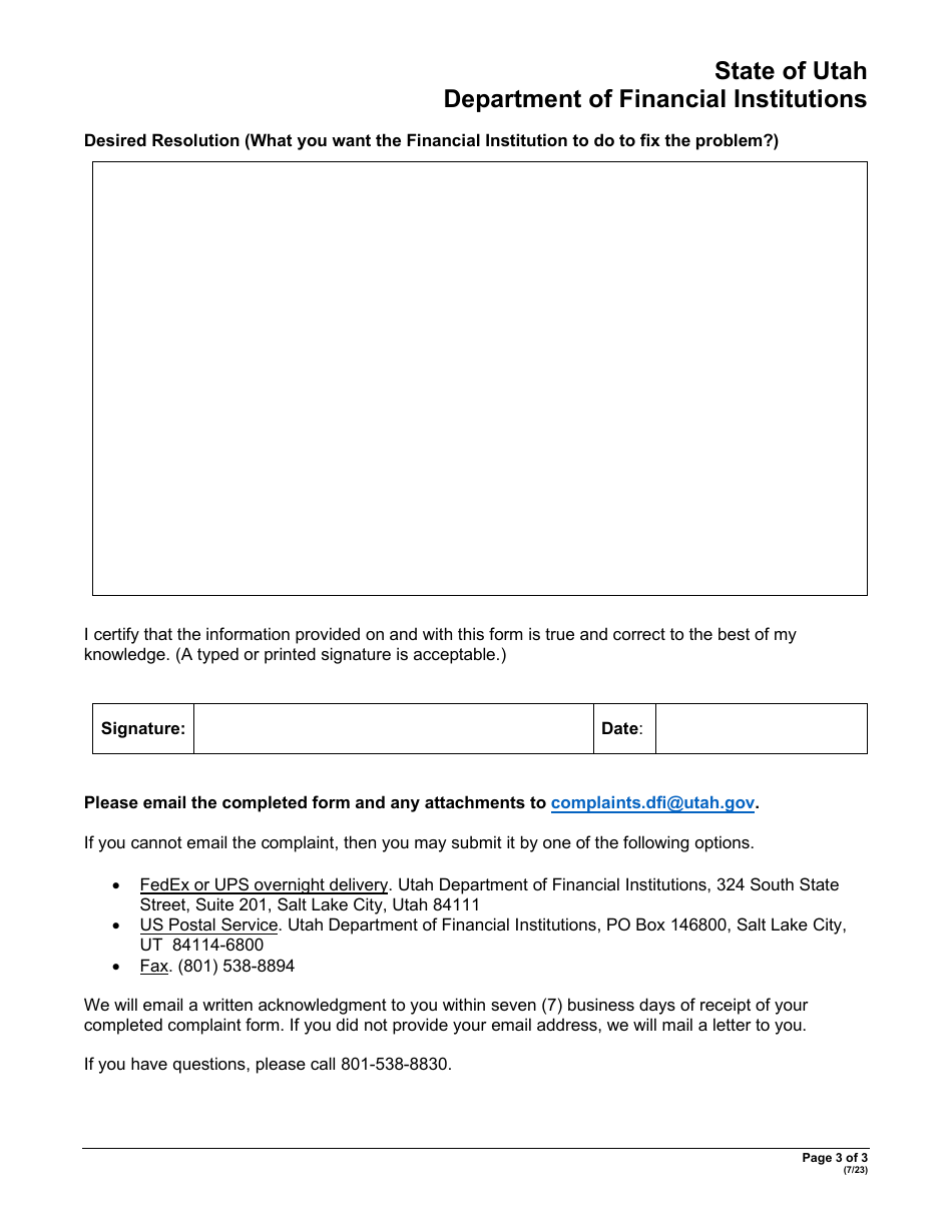 Complaint Form - Utah, Page 3